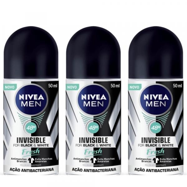Nivea Black White Fresh Desodorante Rollon Masculino 50ml (Kit C/03)