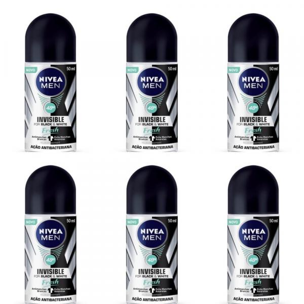 Nivea Black White Fresh Desodorante Rollon Masculino 50ml (Kit C/06)