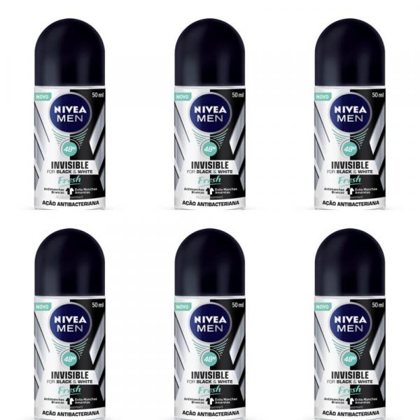 Nivea Black White Fresh Desodorante Rollon Masculino 50ml (Kit C/06)