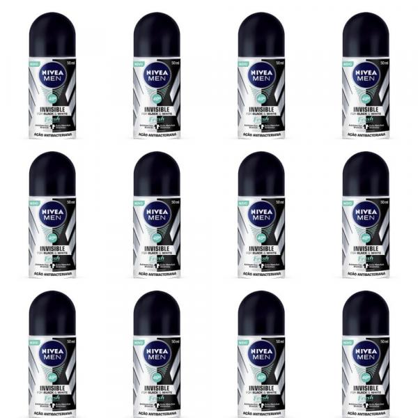 Nivea Black White Fresh Desodorante Rollon Masculino 50ml (Kit C/12)