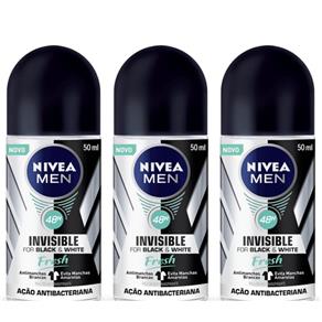 Nivea Black & White Fresh Desodorante Rollon Masculino 50ml - Kit com 03