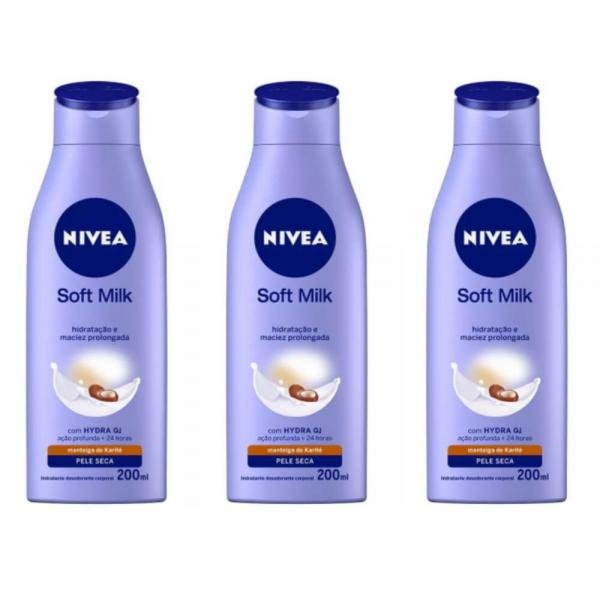 Nivea Body Soft Milk Loção Hidratante 200ml (Kit C/03)