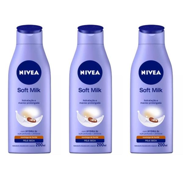 Nivea Body Soft Milk Loção Hidratante 200ml (Kit C/03)