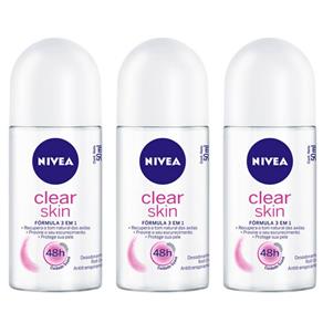 Nivea Clear Skin Desodorante Rollon 50ml - Kit com 03