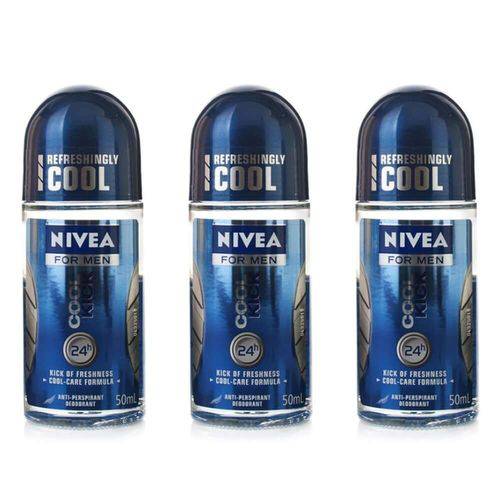 Nivea Cool Kick Desodorante Rollon Masculino 50ml (kit C/03)
