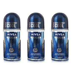 Nivea Cool Kick Desodorante Rollon Masculino 50ml - Kit com 03