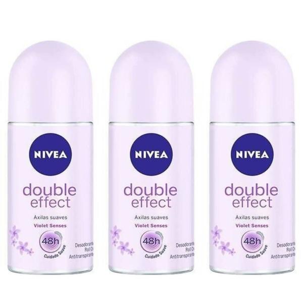 Nivea Double Effect Violet Sense Desodorante Rollon 50ml (Kit C/03)