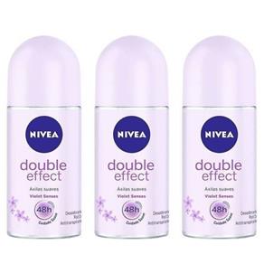 Nivea Double Effect Violet Sense Desodorante Rollon 50ml - Kit com 03