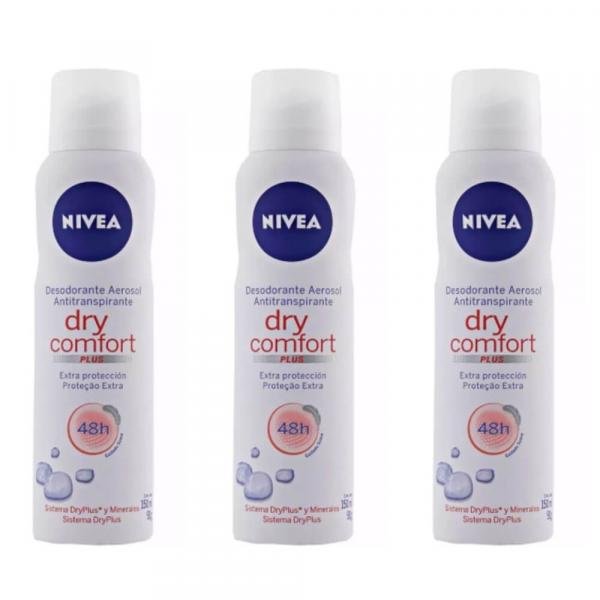 Nivea Dry Comfort Desodorante Aerosol Feminino 150ml (Kit C/03)