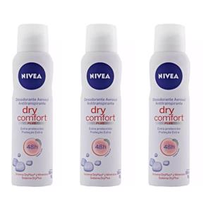 Nivea Dry Comfort Desodorante Aerosol Feminino 150ml - Kit com 03