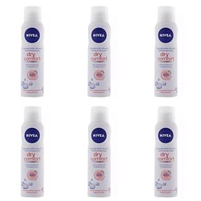 Nivea Dry Comfort Desodorante Aerosol Feminino 150ml - Kit com 06
