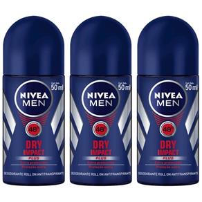 Nivea Dry Impact Desodorante Rollon Masculino 50ml - Kit com 03