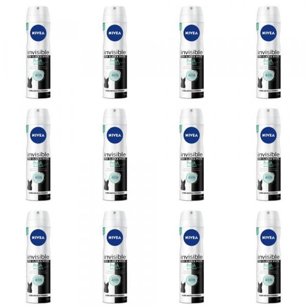 Nivea Feminino Black White Fresh Desodorante Aerosol 150ml (Kit C/12)