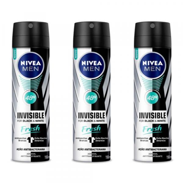 Nivea For Men Black White Fresh Desodorante Aerosol 150ml (Kit C/03)
