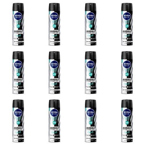 Nivea For Men Black & White Fresh Desodorante Aerosol 150ml (kit C/12)
