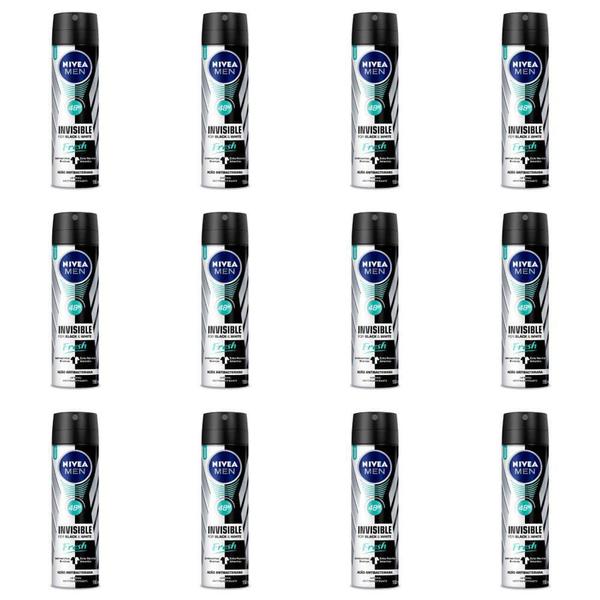 Nivea For Men Black White Fresh Desodorante Aerosol 150ml (Kit C/12)