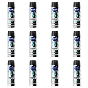 Nivea For Men Black & White Fresh Desodorante Aerosol 150ml - Kit com 12