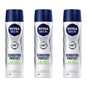 Nivea For Men Sensitive Protect Desodorante Aerosol 150ml - Kit com 03