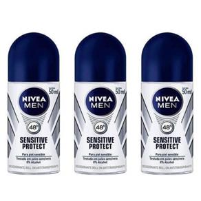 Nivea For Men Sensitive Protect Desodorante Rollon 50ml - Kit com 03