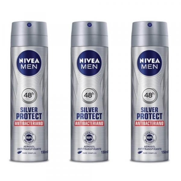 Nivea For Men Silver Protect Desodorante Aerosol 150ml (Kit C/03)