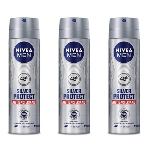 Nivea For Men Silver Protect Desodorante Aerosol 150ml (Kit C/03)