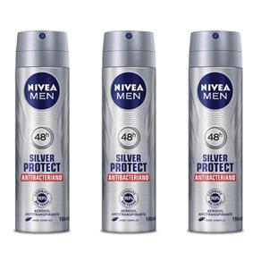 Nivea For Men Silver Protect Desodorante Aerosol 150ml - Kit com 03