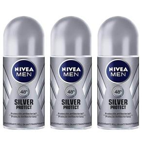 Nivea For Men Silver Protect Desodorante Rollon 50ml - Kit com 03