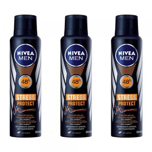 Nivea For Men Stress Protect Desodorante Aerosol 150ml (Kit C/03)