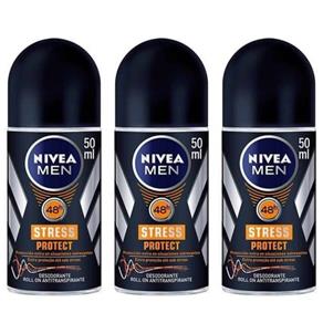 Nivea For Men Stress Protect Desodorante Rollon 50ml - Kit com 03