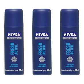 Nivea Fresh Active Desodorante Spray 90ml - Kit com 03