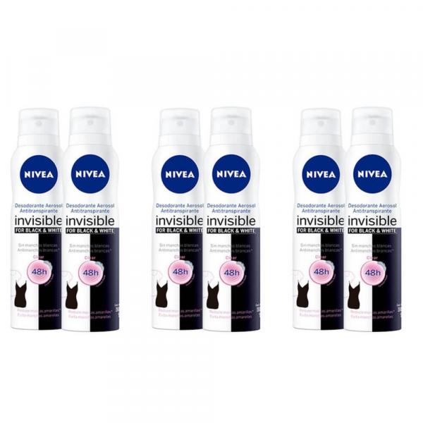 Nivea Invisible Black White Desodorante Aerosol Feminino 2x150ml (Kit C/03)