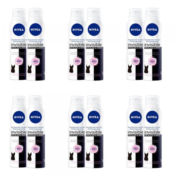 Nivea Invisible Black White Desodorante Aerosol Feminino 2x150ml (Kit C/06)