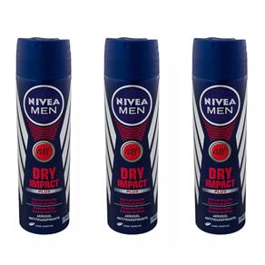 Nivea Men Dry Impact Plus Desodorante Aerosol 150ml - Kit com 03