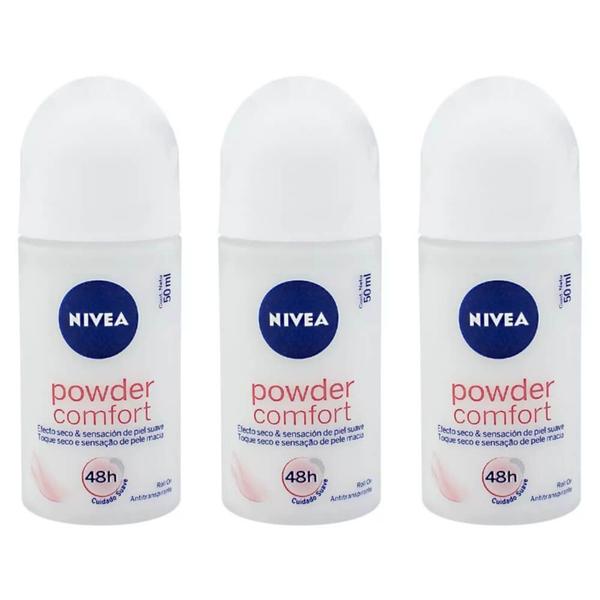 Nivea Powder Confort Desodorante Rollon 50ml (Kit C/03)
