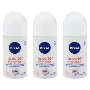 Nivea Powder Confort Desodorante Rollon 50ml - Kit com 03