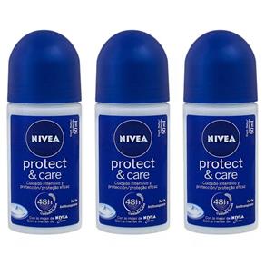 Nivea Protect & Care Desodorante Rollon 50ml - Kit com 03