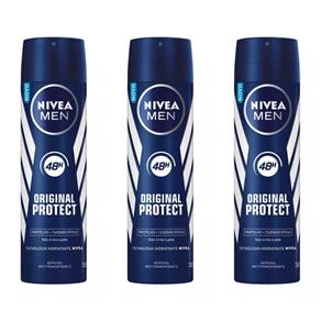 Nívea Protect For Men Desodorante Aerosol 150ml - Kit com 03