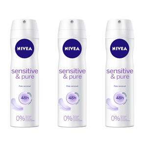 Nivea Sensitive & Pure Desodorante Aerosol 150ml - Kit com 03
