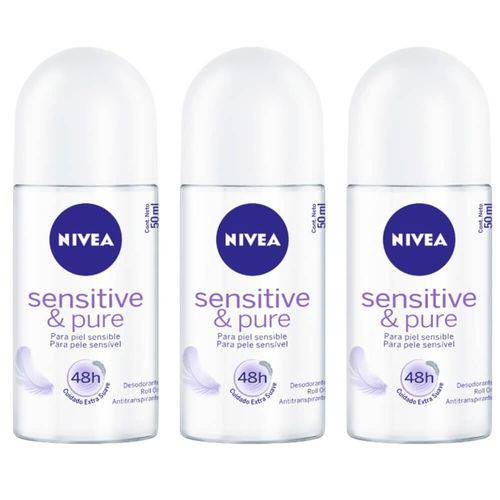 Nivea Sensitive Pure Desodorante Rollon Feminino 50ml (kit C/03)