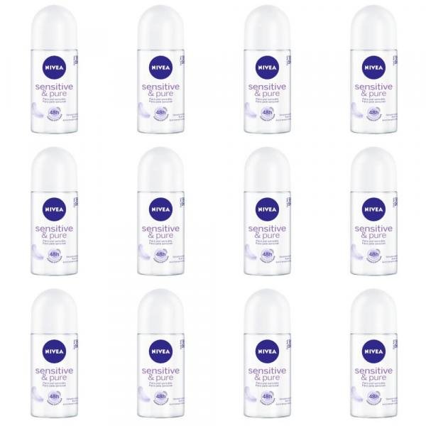 Nivea Sensitive Pure Desodorante Rollon Feminino 50ml (Kit C/12)