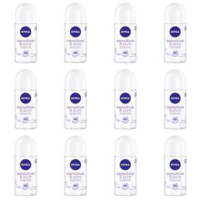 Nivea Sensitive Pure Desodorante Rollon Feminino 50ml - Kit com 12