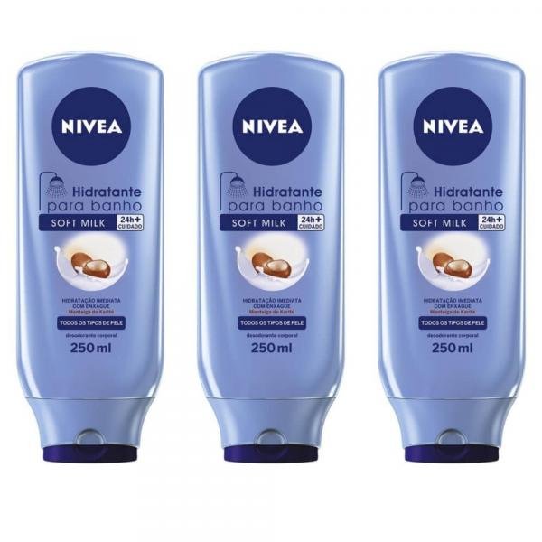 Nivea Soft Milk Creme Hidratante P/ Banho 250ml (Kit C/03)