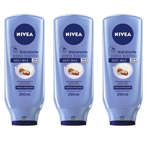 Nivea Soft Milk Creme Hidratante P/ Banho 250ml (kit C/03)