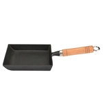 Nonstick Iron Skillet, Mini Square Skillet, Easy Clean Griddle with Wood Handle, Kitchen Frying Pan for Steak Steak