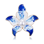 Nova moda azul broche de flor elegante pérola peito óleo elegante pintura selvagem