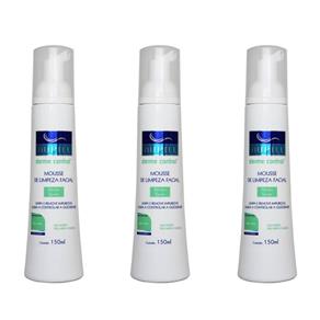 Nupill Derme Control Mousse Limpeza Facial 150ml - Kit com 03