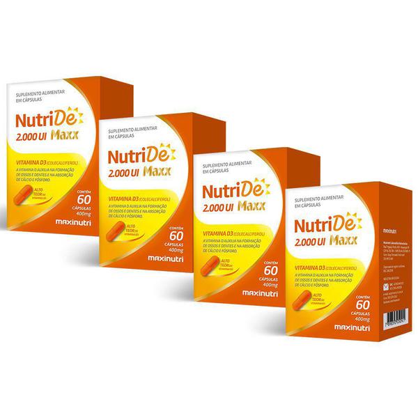 NutriDê Maxx Vitamina D3 2000 UI - 4x 60 Cápsulas - Maxinutri