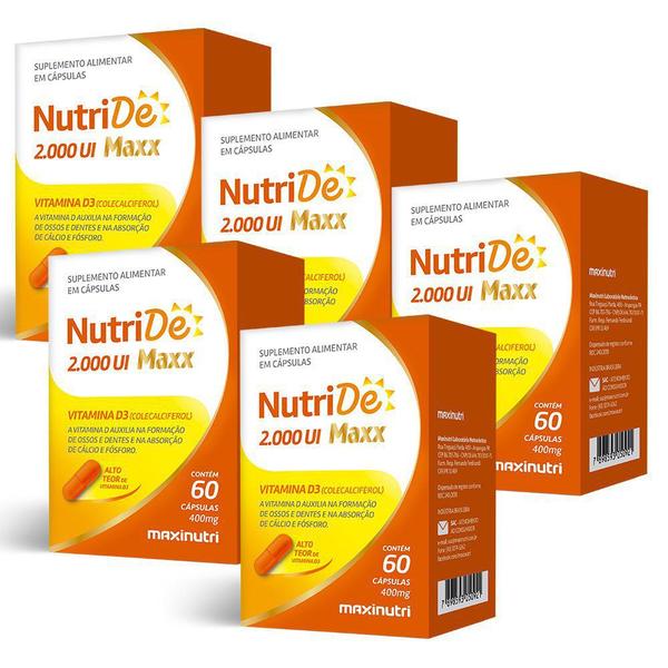 NutriDê Maxx Vitamina D3 2000 UI - 5x 60 Cápsulas - Maxinutri