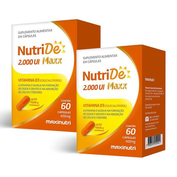 NutriDê Maxx Vitamina D3 2000 UI - 2x 60 Cápsulas - Maxinutri