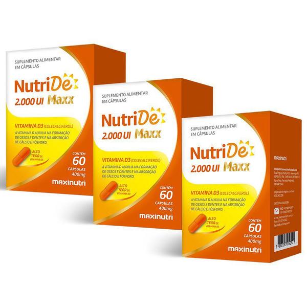 NutriDê Maxx Vitamina D3 2000 UI - 3x de 60 Cápsulas - Maxinutri